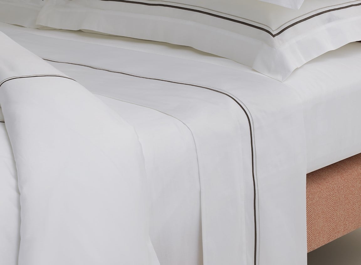 Savoir percale oxford top sheet with charcoal cording