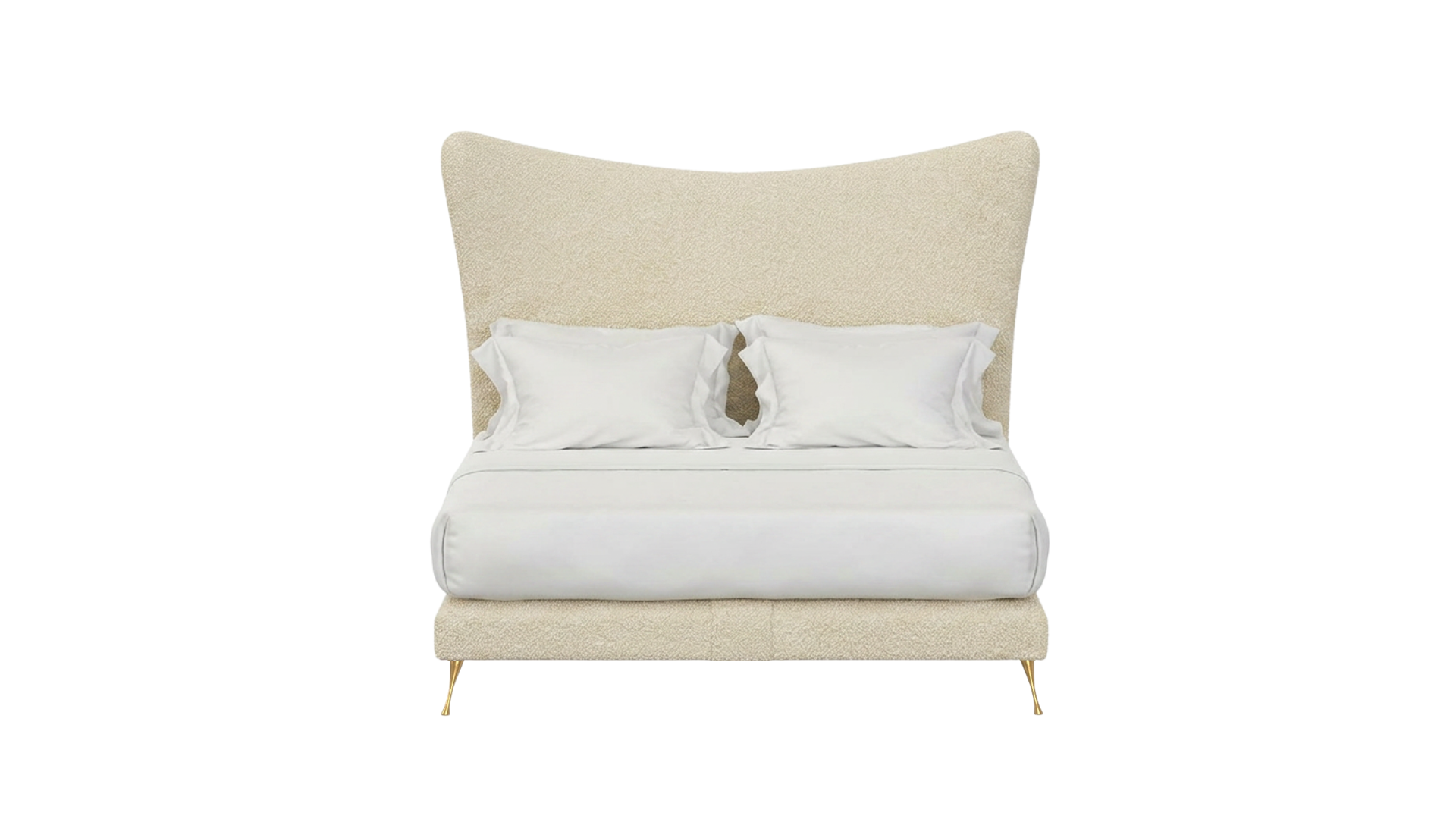 Beige headboard Amelia with white cushion on a white background