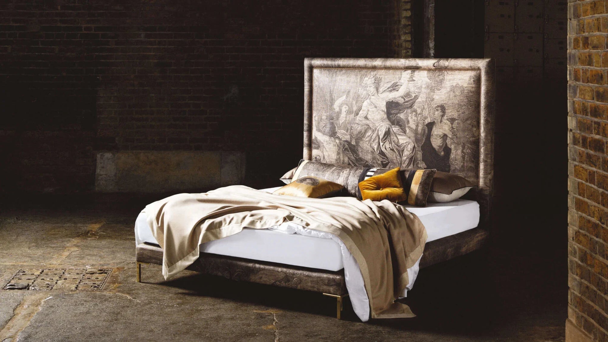 Angled view of the Savoir Felix bed fully dressed