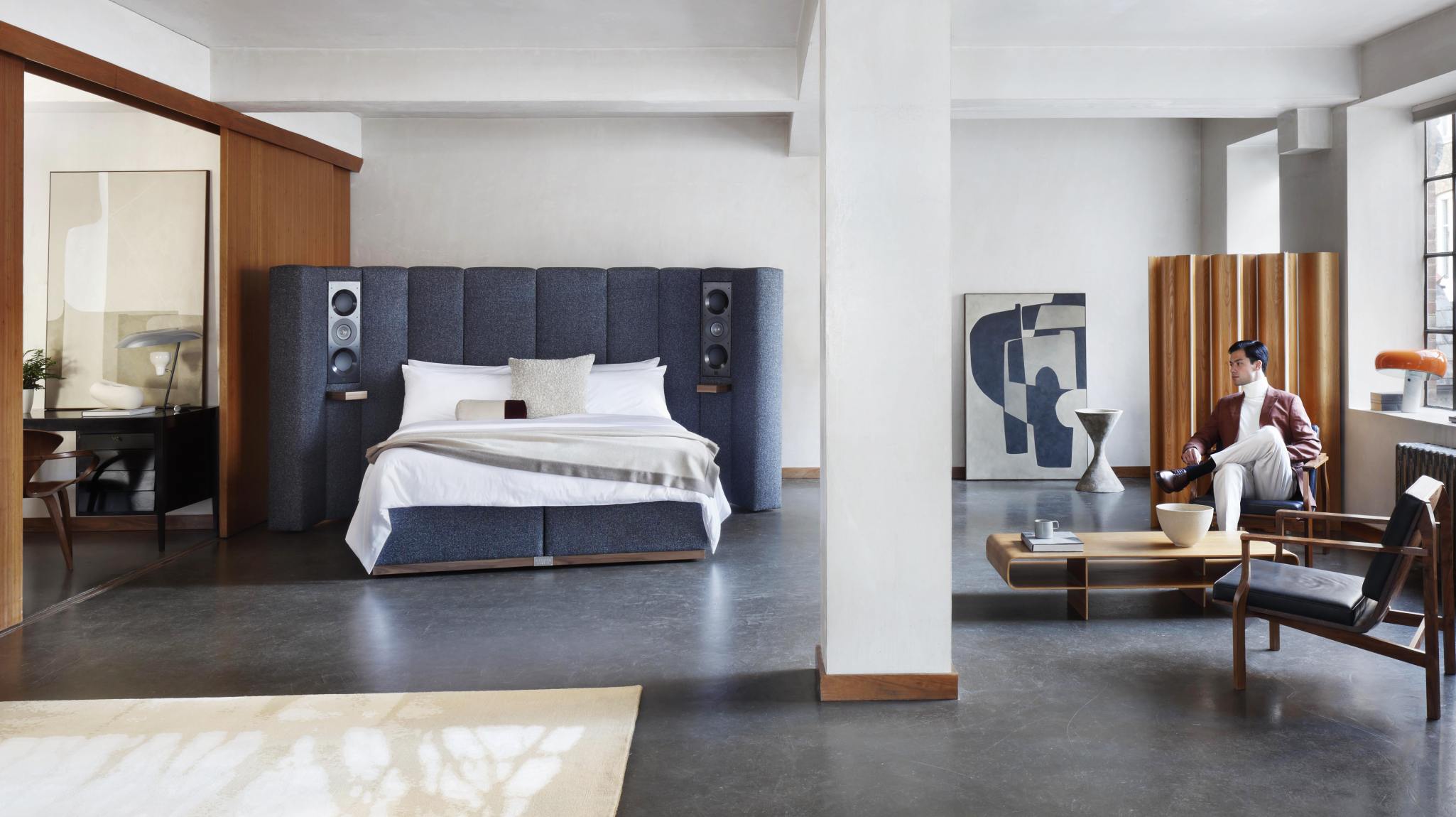 The Kef and Savoir bed handmade with integrated speakers