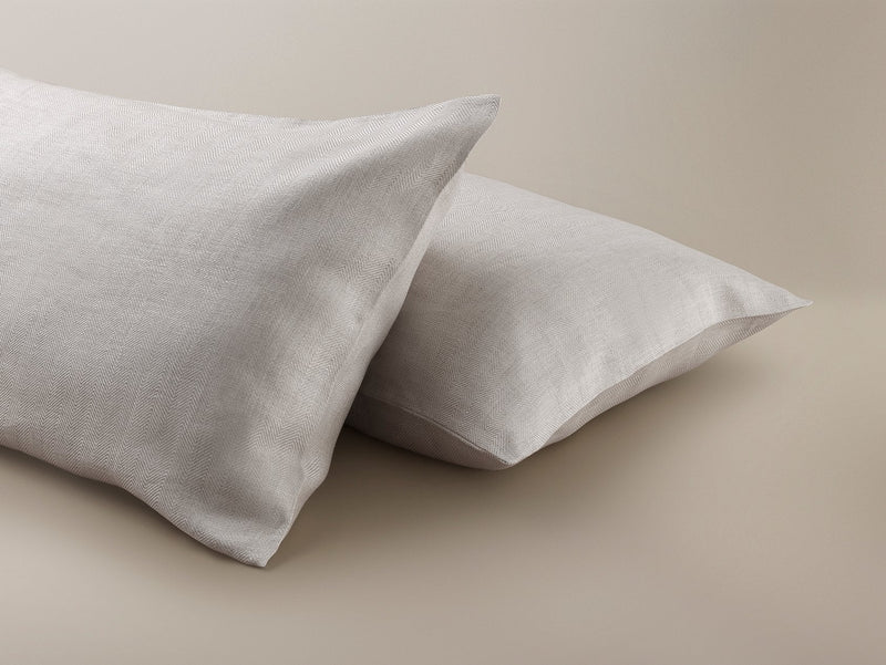 Herringbone pillowcase pair in an oatmeal colour