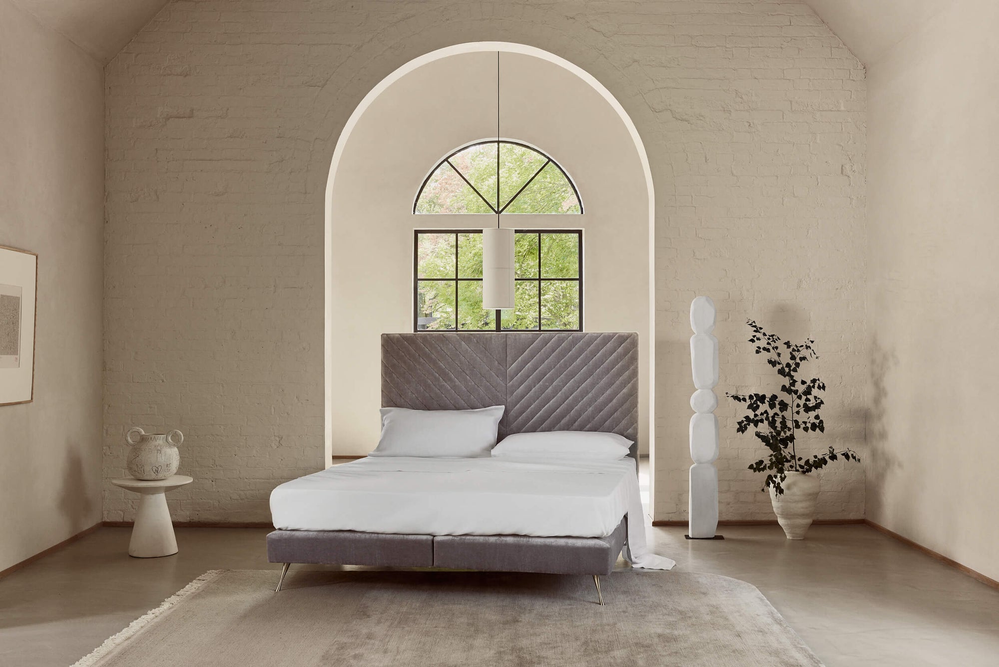 Savoir white herringbone linen flat sheet tucked in