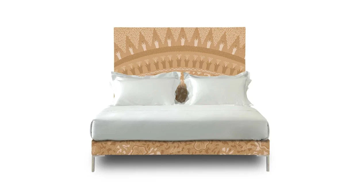 Entire view of the Lilies bed by Zandra Rhodes with brown accents