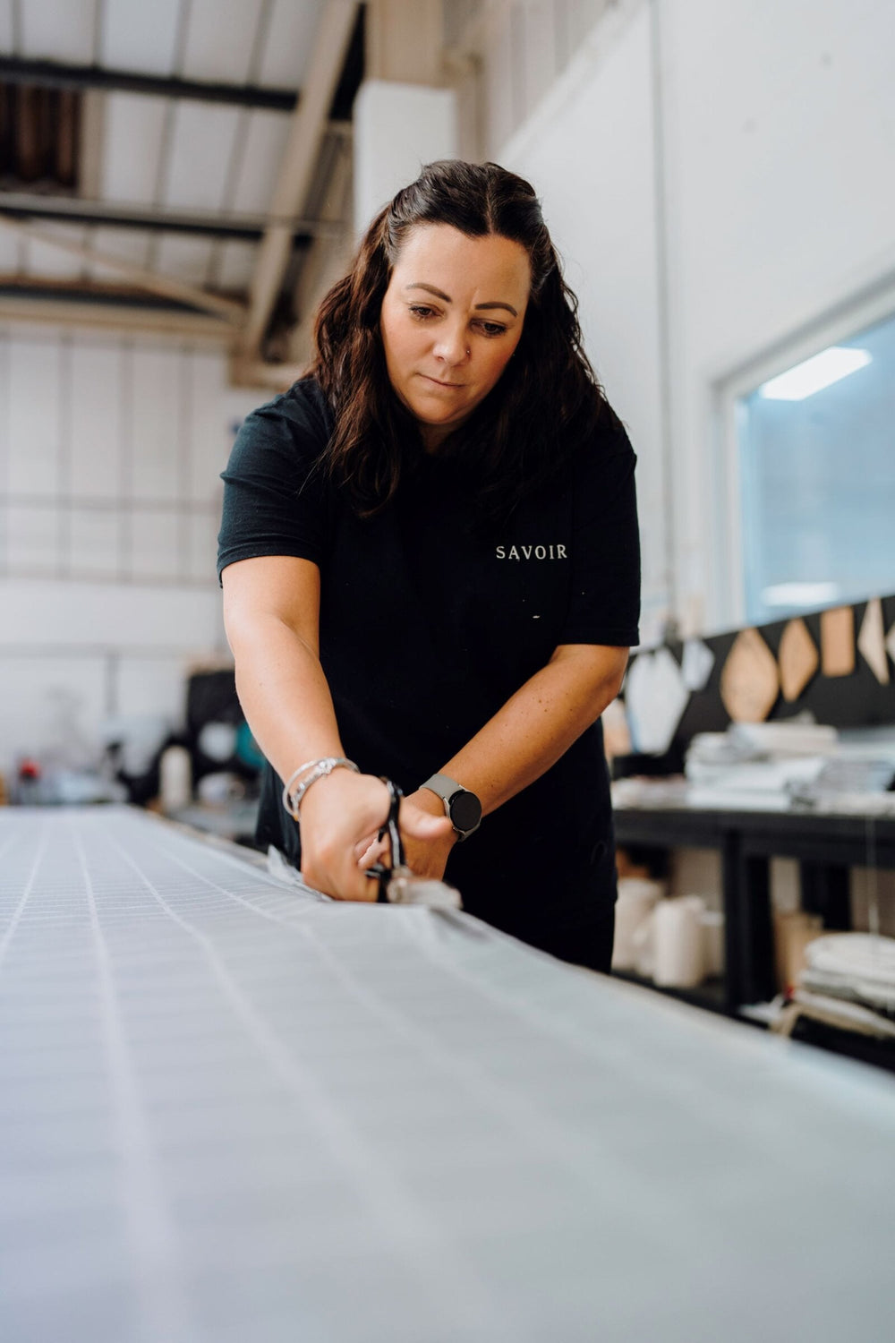 Handmade mattress in the making  in the cutting-room in Savoir bed works in Wales